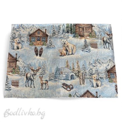 ПОДЛОЖКА ЗА СЕРВИРАНЕ ЖАКАРД СИНИ МЕЧКИ 38/45 СМ.