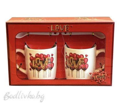 Комплект 2 броя чашки с лъжички  LOVE 