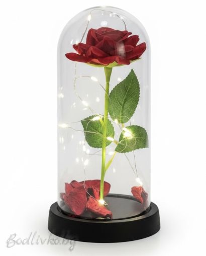 Роза в стъкленица, светеща, 22см.