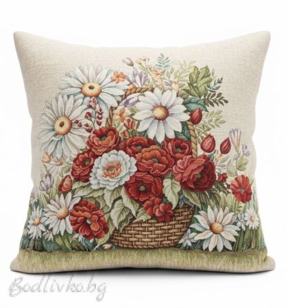 КАЛЪФКА за възглавничка, Цветя в кошничка, 45/45см.