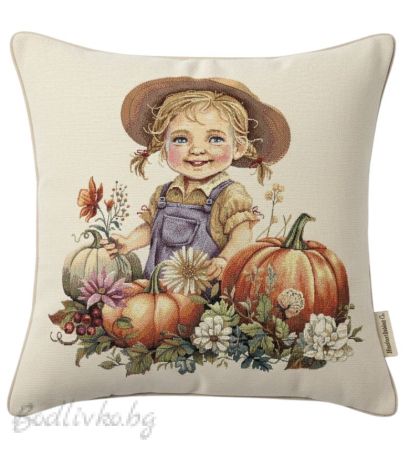 КАЛЪФКА за възглавничка, Момиче с тикви, 45/45см.