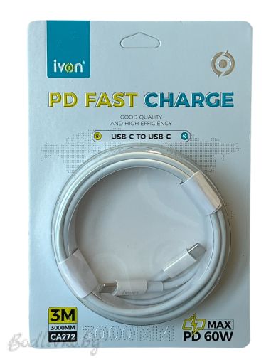 Кабел за зареждане, type C to type C, 3 метра, качествен, 60W