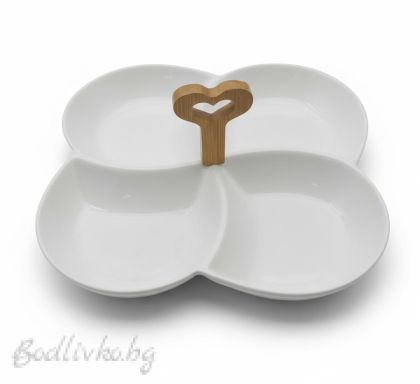 Ордьовър с четири отделения, бамбукова дръжка, 24см.