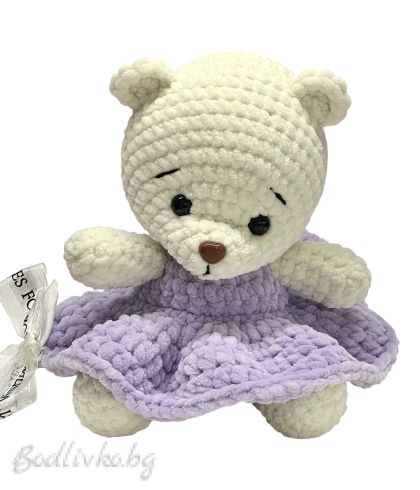 Мече, Ръчно изработено, Бяла лилавина, 22см.