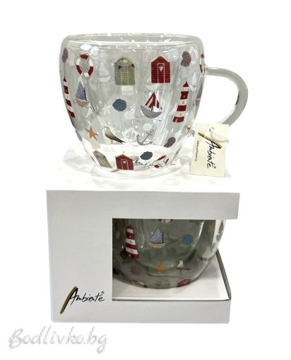 Двустенна стъклена чаша, Ambiente, Морски мотиви, 200мл.