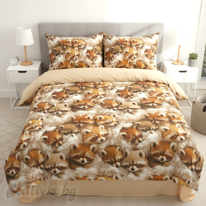 СПАЛЕН КОМПЛЕКТ, Лисички, 100% памук/ 5Д, ранфорс, 4 части