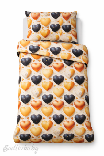 Спален комплект за единично легло, Балонни сърца, 100% памук/ 5Д, ранфорс, 3 части
