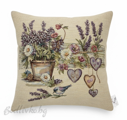 КАЛЪФКА за възглавничка, Лавандула със сърчица, 45/45см.