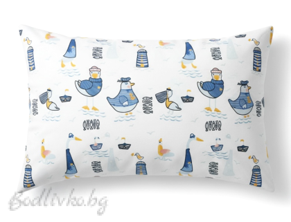 КАЛЪФКА за възглавница, Абстрактни птици в синьо, 50/70см. 