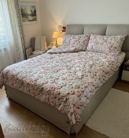 СПАЛЕН КОМПЛЕКТ, Рози с панделки, 100% памук/ 5Д, ранфорс, 4 части