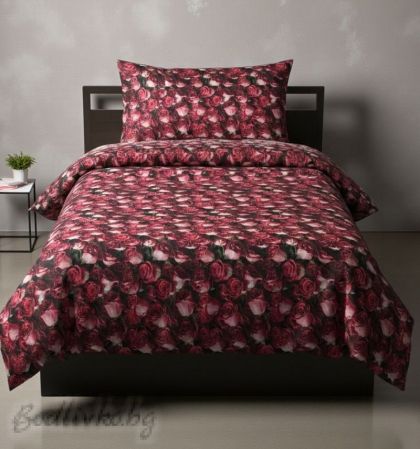 Спален комплект за единично легло,Червени рози , 100% памук/ 5Д, ранфорс, 3 части
