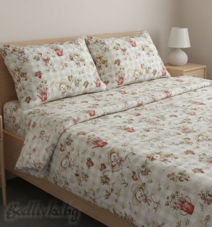 СПАЛЕН КОМПЛЕКТ, ВЕСЕЛИТЕ ГЪСКИ,  100% натурален памук (ПОПЛИН), 4 части