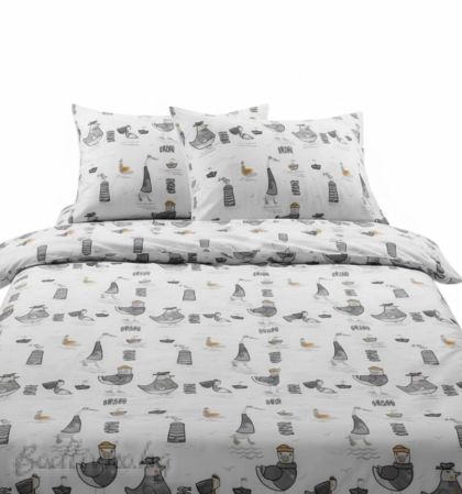 Спален комплект за единично легло, Сиви птици абстракт- 100% памук (Ранфорс), 3 части 