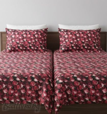 СПАЛЕН КОМПЛЕКТ,  Червени рози, 100% памук/ 5Д, ранфорс, 5 части