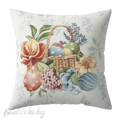 КАЛЪФКА за възглавничка, Кошничка с великденски букет, 45/45см.