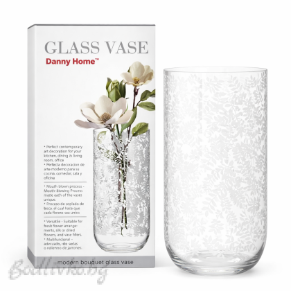 Стъклена ваза, Danny home, с бели листенца, 25см.
