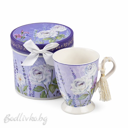Порцеланова чаша за кафе или чай в луксозна кутия, Лавандула