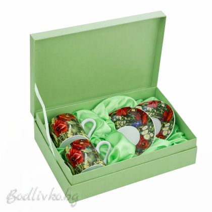 Порцеланови чаши за кафе в луксозна кутия, 70мл. , Макове