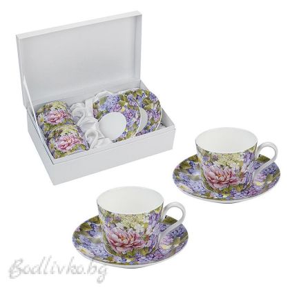 Порцеланови чаши за кафе с чинийки, в кутия, Lancaster, 200мл., Маргаритки