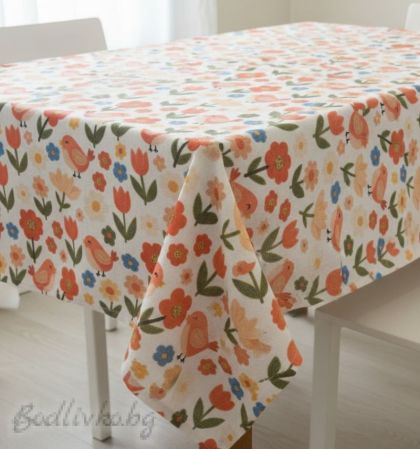 ПОКРИВКА ЗА МАСА, Лалета и птички, ХИДРОФОБИРАНА