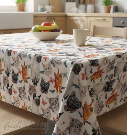 ПОКРИВКА ЗА МАСА, Котки 5D, ХИДРОФОБИРАНА