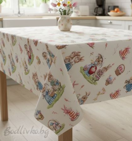 ПОКРИВКА ЗА МАСА,Зайчета на разходка, ХИДРОФОБИРАНА