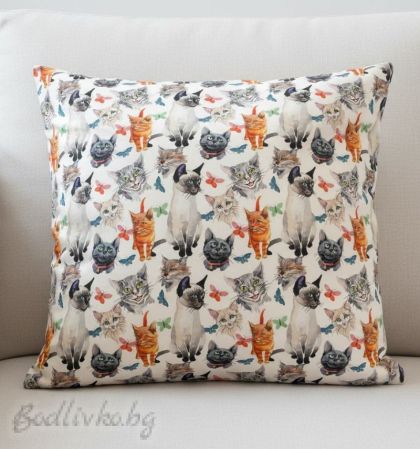 КАЛЪФКА за възглавничка, Котки 5Д- хидрофобиран текстил,двулицева , 45/45см.