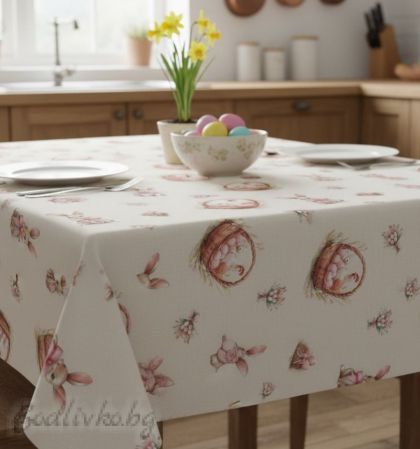 ПОКРИВКА ЗА МАСА, Великден Зайче в кошница, ХИДРОФОБИРАНА