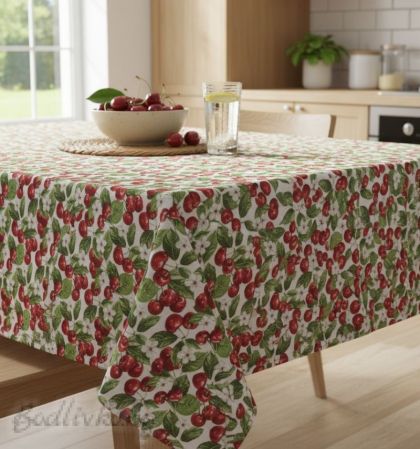 ПОКРИВКА ЗА МАСА Черешки, 60% памук/40% полиествер, материя Лонета