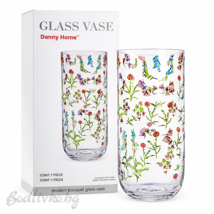 Стъклена ваза, Danny home, флорална, 25см.
