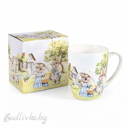 Порцеланова чаша, 360мл., великденски зайчета