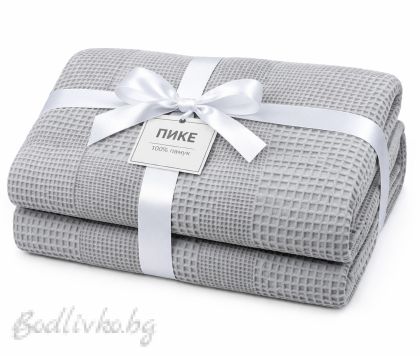 ПОКРИВКА ЗА ЛЕГЛО/ ОДЕЯЛО– ПИКЕ- Светло сиво,  100%  памук