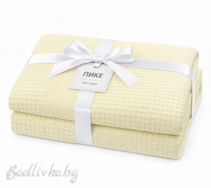 ПОКРИВКА ЗА ЛЕГЛО/ ОДЕЯЛО– ПИКЕ- Жълто,  100%  памук