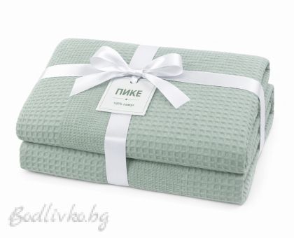 ПОКРИВКА ЗА ЛЕГЛО/ ОДЕЯЛО– ПИКЕ- Зелено,  100%  памук