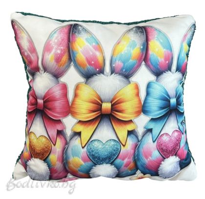 ВЕЛИКДЕНСКА Декоративна възглавница, зайчета с панделки 