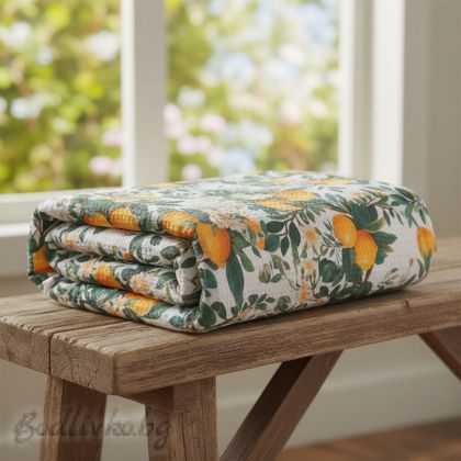 ПОКРИВКА ЗА ЛЕГЛО/ ОДЕЯЛО– ПИКЕ-Лимони,  100%  памук