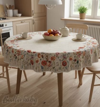 ПОКРИВКА ЗА МАСА ЖАКАРД, ПРОЛЕТЕН БУКЕТ, Ф140СМ. 