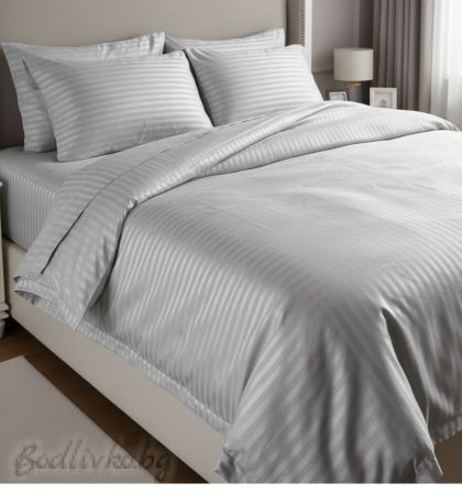 КОМПЛЕКТ ЗА ЕДИНИЧНОЛЕГЛО, СВЕТЛО СИВО РАЙЕ ПАМУЧЕН САТЕН, 3 ЧАСТИ 