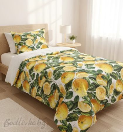 КОМПЛЕКТ ЗА ЕДИНИЧНО ЛЕГЛО, ЕДРИ ЛИМОНИ – 100% натурален памук (5Д Ранфорс), 3 части 