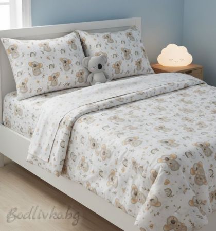 КОМПЛЕКТ ЗА ЕДИНИЧНО ЛЕГЛО, КОАЛА , 100% натурален памук (ПОПЛИН), 3 части
