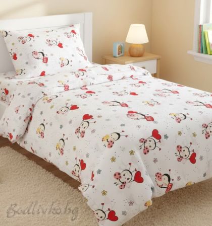 КОМПЛЕКТ ЗА ЕДИНИЧНО ЛЕГЛО, КАЛИНКИ, 100% натурален памук (ПОПЛИН), 3 части