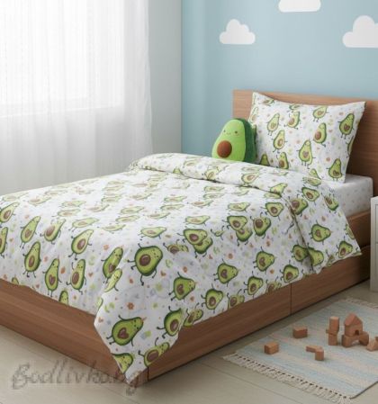 КОМПЛЕКТ ЗА ЕДИНИЧНО ЛЕГЛО, АВОКАДО, 100% натурален памук (ПОПЛИН), 3 части