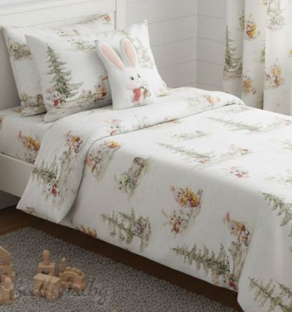 КОМПЛЕКТ ЗА ЕДИНИЧНО ЛЕГЛО, ЗАЙЧЕТА В ГОРАТА, 100% натурален памук (ПОПЛИН), 3 части