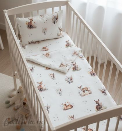 СПАЛНО БЕЛЬО ЗА БЕБЕ " Сърнички", 100% Натурален памук, поплин