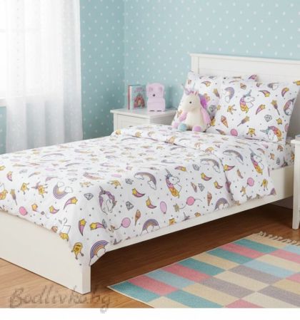 КОМПЛЕКТ ЗА ЕДИНИЧНО ЛЕГЛО, Време за принцеси, 100% натурален памук (ПОПЛИН), 3 части