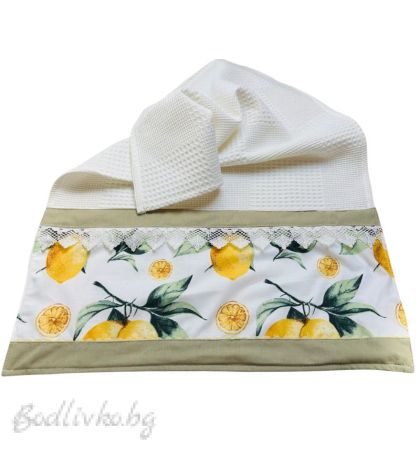 Хавлия за ръце/лице, за кухня или баня, екрю с ЛИМОНИ – 40/60 см., hand made