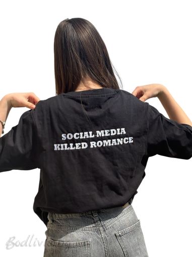 Тениска с бродерия, oversize, размер С-М