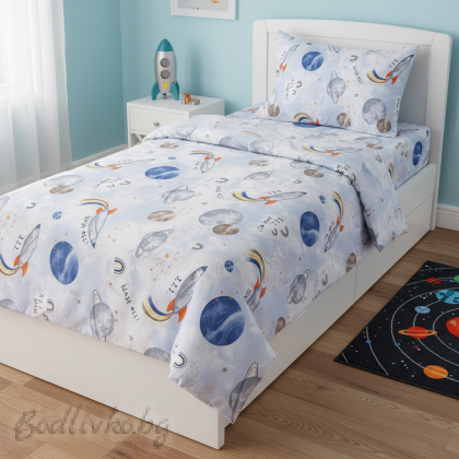 КОМПЛЕКТ ЗА Единично легло  Космос– 100% натурален памук (Ранфорс), 3 части 