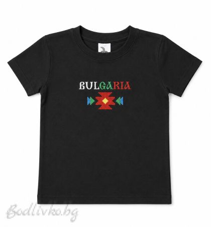 Детска тениска с бродерия, 4 год., надпис BULGARIA с декорация, 100% памук