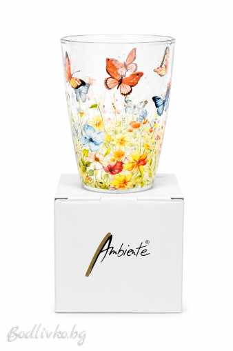 Стъклена чаша за вода, Ambiente, Пеперуди, 9,5см., 250мл.